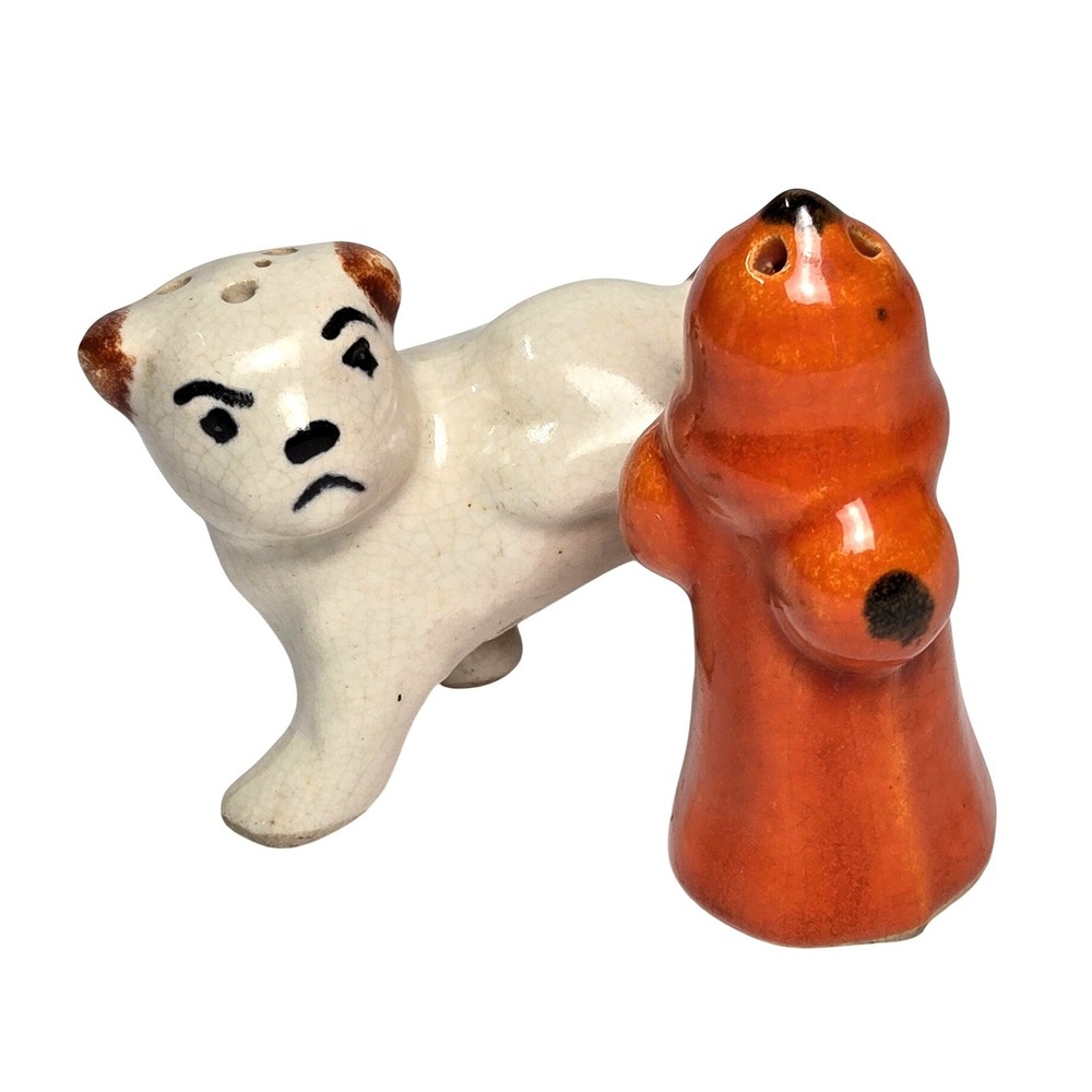 Vintage Japan Dog and Fire Hydrant Salt and Pepper Shakers Set Novelty Kitch